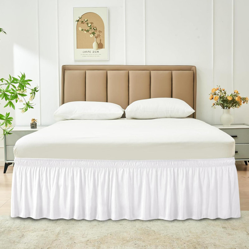 Wrap Around Bed Skirts For King & Cal King Beds With  Adjustable Elastic Dust Ruffles Easy Fit Wrinkle Resistant Silky Luxurious Fabric Machine Washable