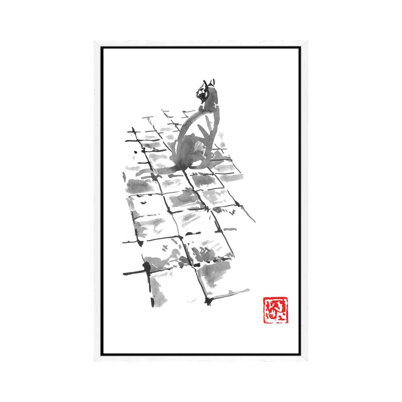 Cat On Pavement by Péchane - Painting on Canvas, White Framed, 101.6 cm H x 66.04 cm W