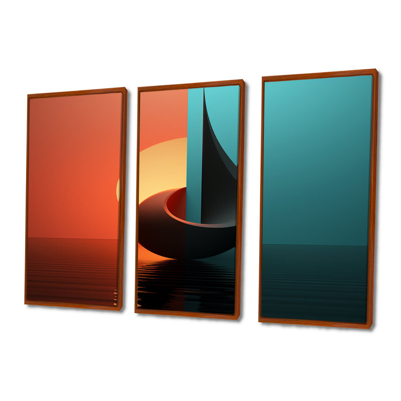 Coucher de soleil minimaliste bleu rouge Horizon - ensemble de salon géométrique mural, H 40 po x l 60 po x P 1 po