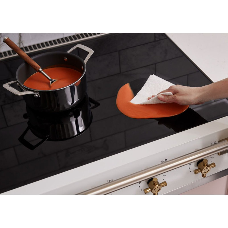 Elise 48" Induction Range Top With Antique Brass Trim, White