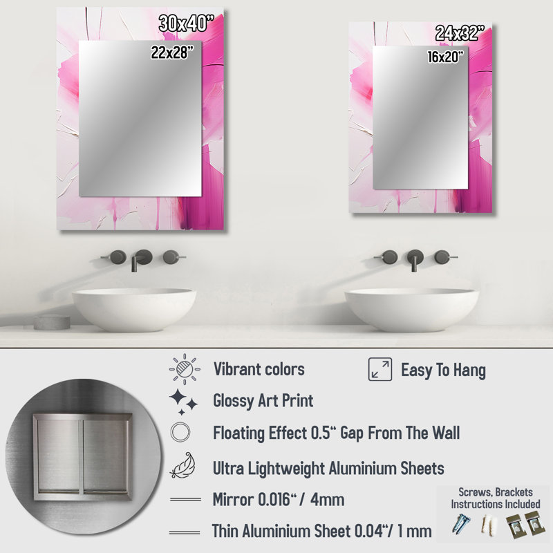 Or et mauve abstrait Fusion III - miroir décoratif fuchsia, miroir mural traditionnel, impression d'art en métal