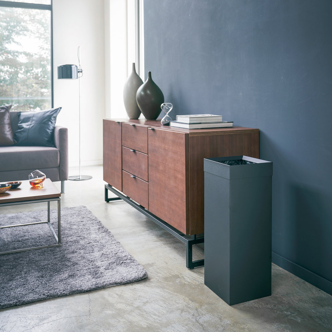 Yamazaki Home Tower Tall Trash Can - Modern Garbage Waste Basket With Handle - Steel - 7.25 Gallons Yamazaki Home 