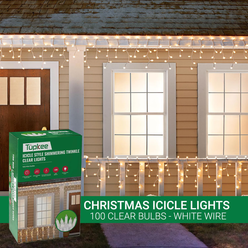 Tupkee Christmas Twinkle Icicle Lights – 100 Clear Incandescent Bulbs, 12 of 100 Random Shimmering Twinkling, 5.5-Foot Indoor Outdoor Holiday Light String
