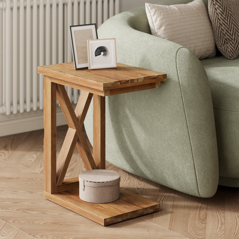 Solid Wood C-Shaped End Table