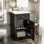Meuble-lavabo de 20 pouces avec lavabo en céramique. Compact et élégant. Protection contre le débordement. Étagère réglable à fixation sur porte. Finition noire. Évier de construction, porte à fermeture en douceur, rangement pour un espace serein