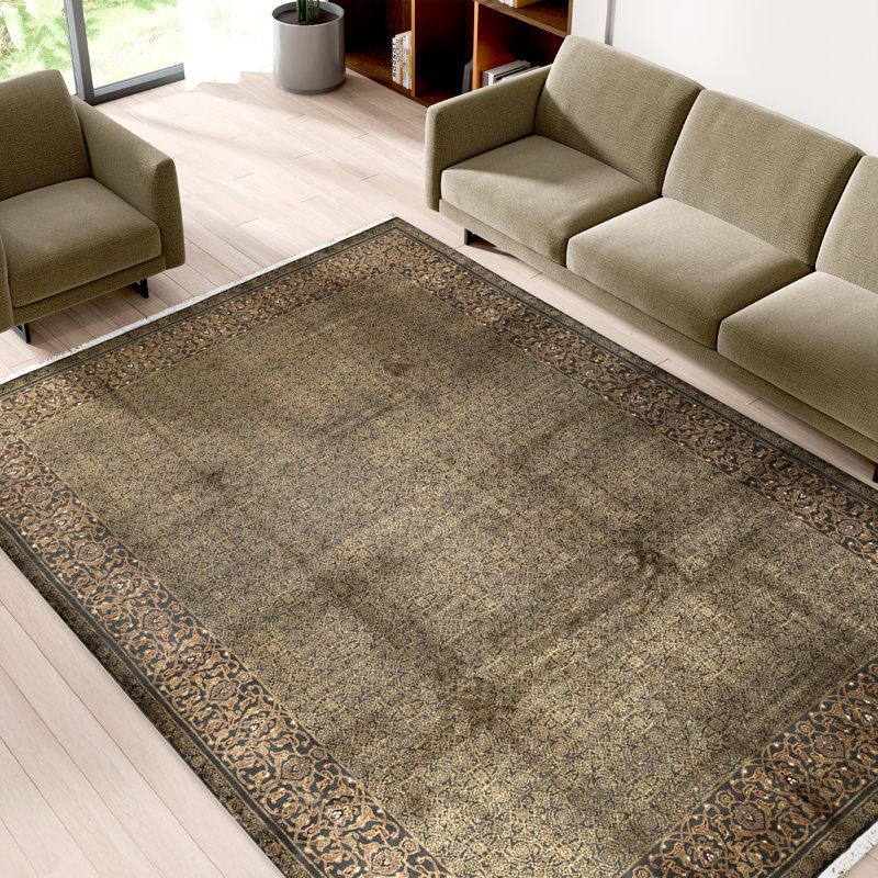 Hand Knotted Wool Oriental Area Rug in Green
