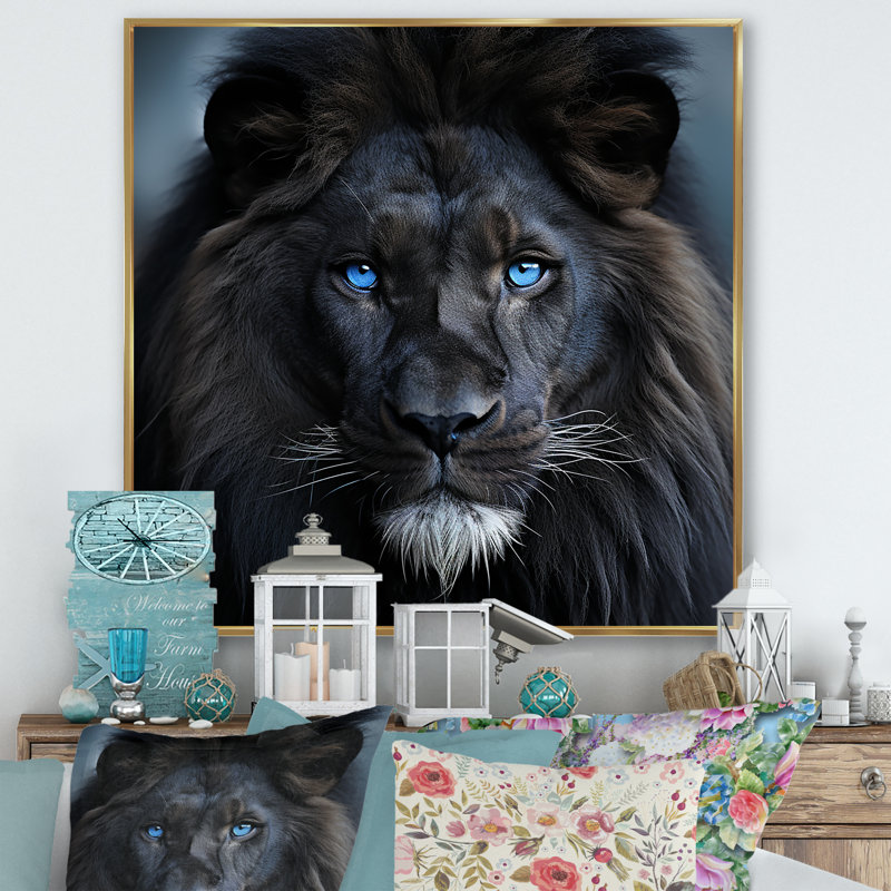 Midnight Lion - Lion Animal Wall Decor, Gold Floater Framed, 30" H x 30" W