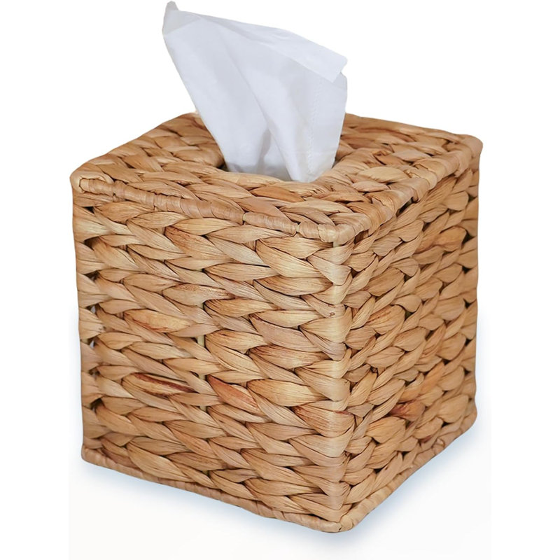 Couvercle de boîte à mouchoirs en jacinthe d'eau tissée à la main, porte-boîte à serviettes en osier naturel fait à la main, papier-mouchoir carré fabriqué à la main, décoration rustique sur table et salle de bain, bureau, décoration bohème