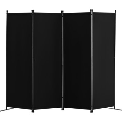 8867.5inch Room Divider, 4 - Panel Folding Screen, Black, Creates Private Space, And Waterproof Black Privacy Screen For Office, Study, Freestanding, Sun Blocking, With Metal Frame