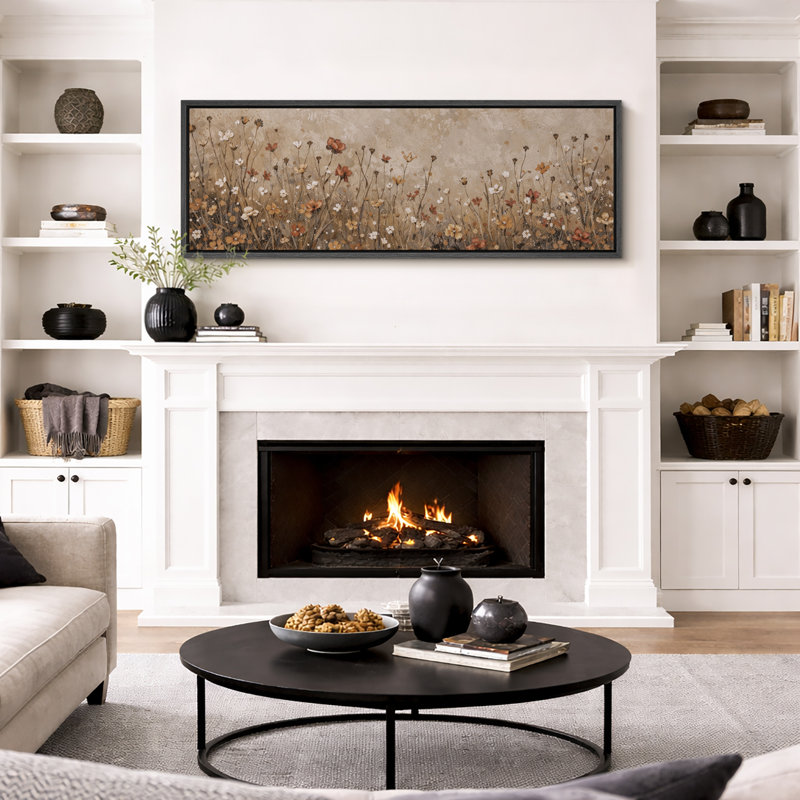Autumn Wildflower Meadow Artwork, Living Room Pictures, Framed Canvas Giclee Print Wall Art, 20" H x 60" W