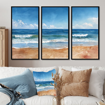 Ensemble de salon art mural bleu et blanc italien Beachside Escape II