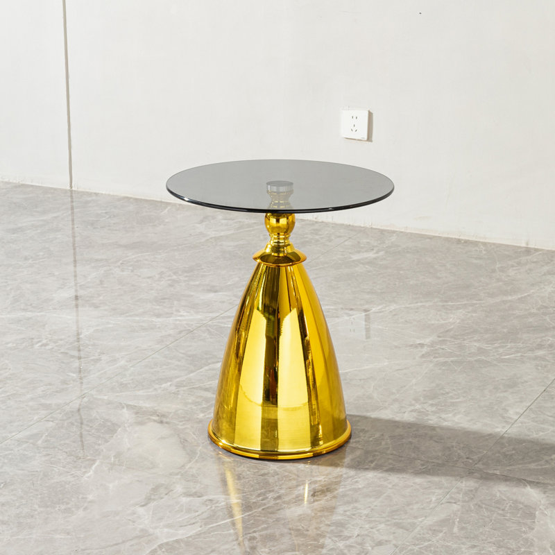 Table d'appoint ronde avec plateau en verre, petite table de bout avec piédestal en métal