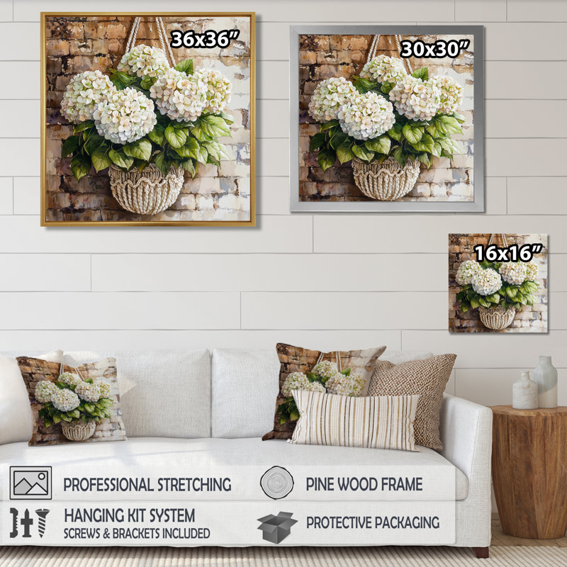 Hydrangeas In A Macrame II - Hydrangea, art mural sur toile, Reproduction encadrée d'une seule photo, Noir, noir, noir, noir