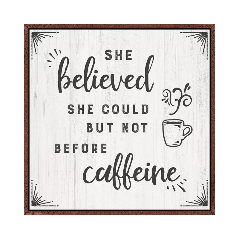 Caffiene - Print on Canvas, Classic Brown Wood Framed, 66.04cm H x 66.04cm W x 3.81cm D