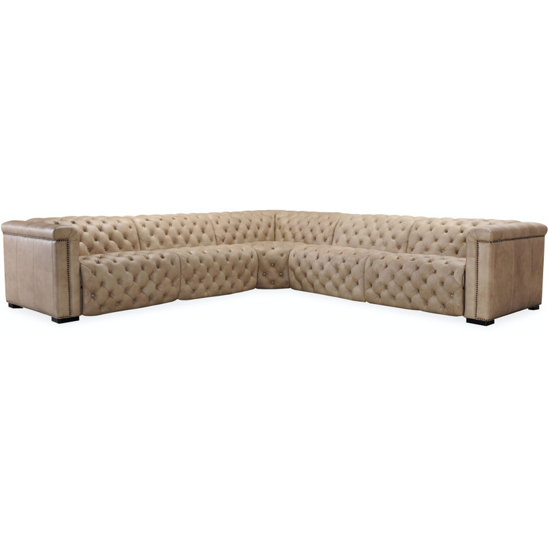 Savion Grandier Leather Symmetrical Reclining Sectional, Taupe