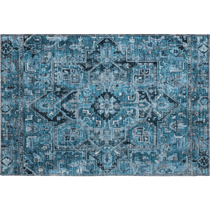 Premium Machine Washable Cerrito AMF570 Blue Rug, Rectangle 1'8" x 2'6"