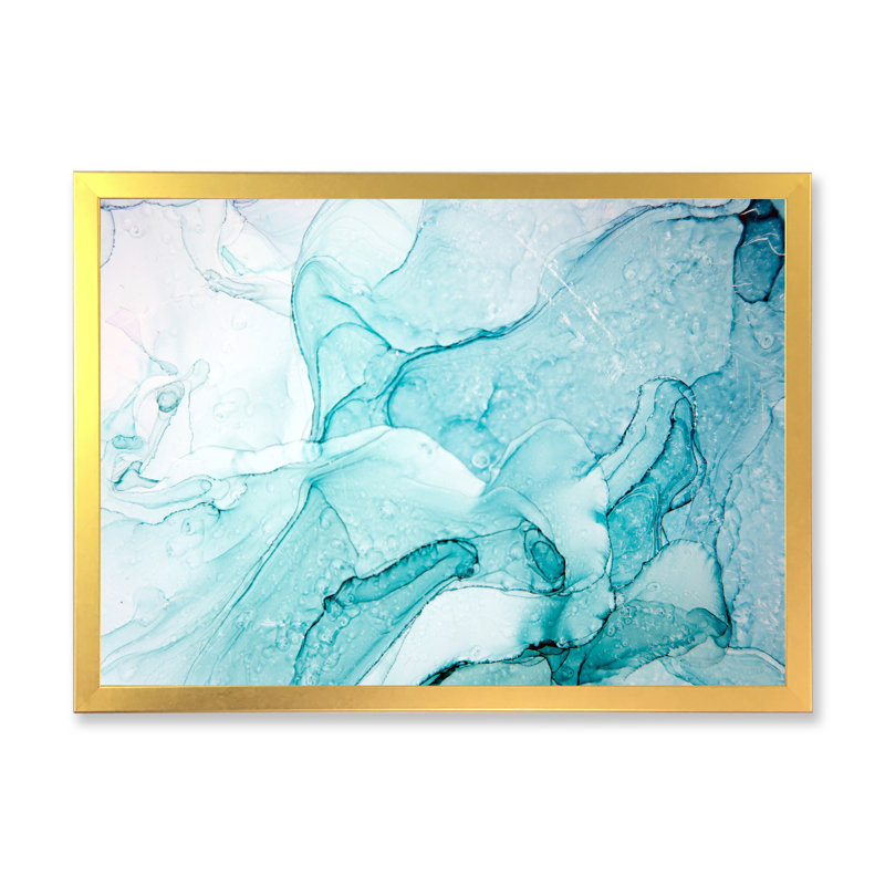 Turquoise Ink Universe - peinture sur toile, H 24 po x l 32 po, Encadrement doré