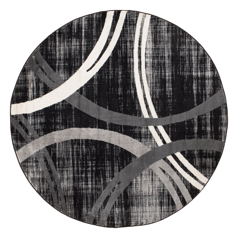Tapis à motif géométrique Arnaldur, Rond 6 pi 9 po, Black