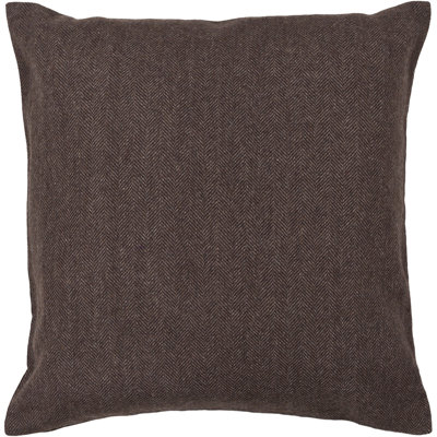 Wool Removable Cover Pillow Throw Authentic Handmade Square Polyester Fill Brown & Gray Herringbone With Gray Cotton Backing