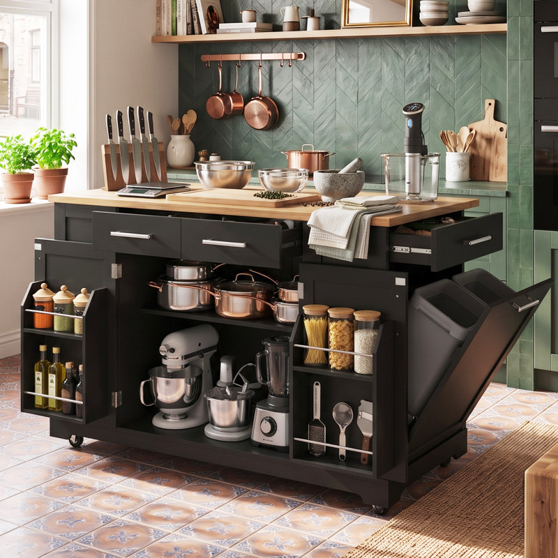Freestanding Kitchen Islands 138 cm W Kitchen Island with Top, Black