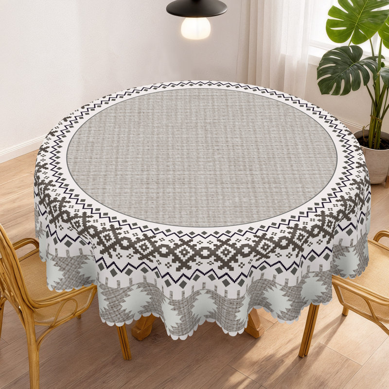 Geometric-patterned Tablecloth, Minimalist Gray Diamond Pattern, Round, Machine-Washable Tablecloth, Perfect for Indoor Dining and Family Gatherings