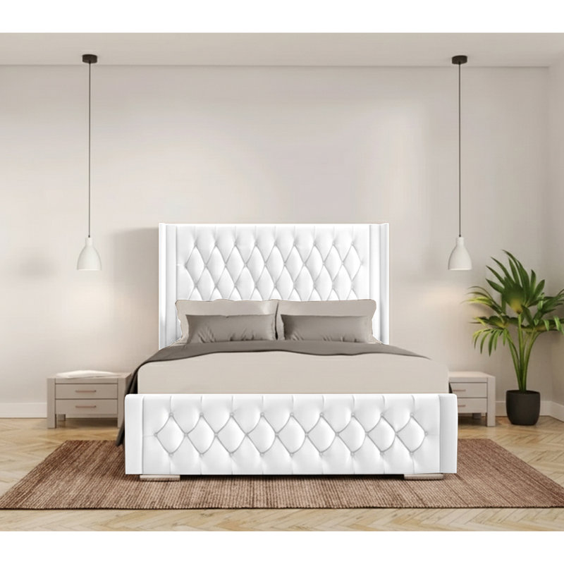 Athlene Upholstered Bed Frame, White, Double (4'6)