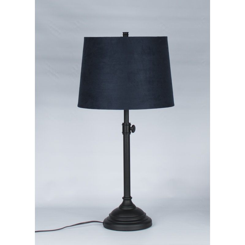 Caitlynne Metal Table Lamp, Navy Blue Suede, Black