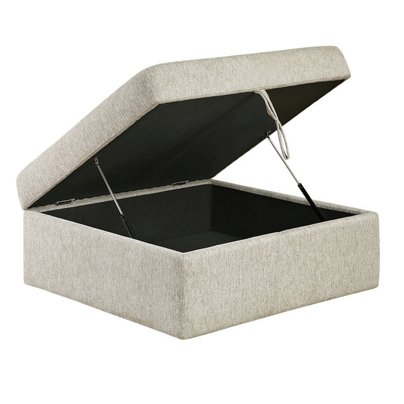 Repose-pieds de rangement Inaya avec roulettes, bois brun, microfibre sauge sable, 41 po