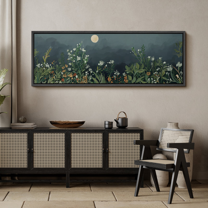 «Moon Night Wilderness Plants Relaxing Calm», impression sur toile encadrée surdimensionnée, H 20 po x l 60 po