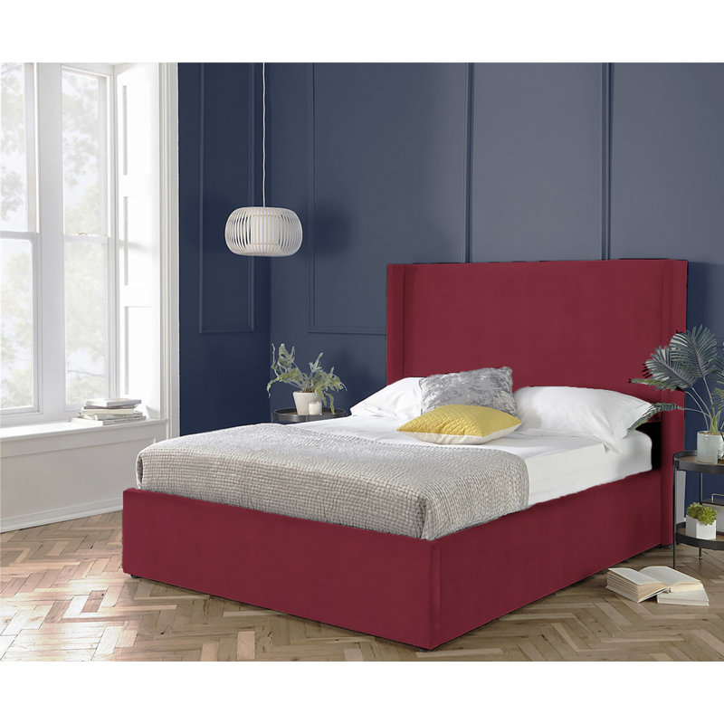 Plain Wing Kailua Upholstered Bed Frame - Plush Velvet Wingback with Sprung Slats, Burgundy, Kingsize (5')