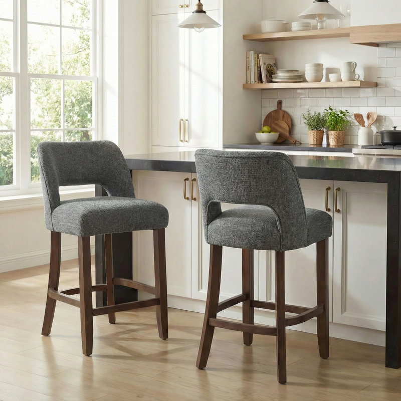 Bisto Upholstered Counter Height Bar Stool with Solid Wood legs