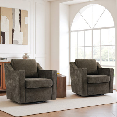 Bronnen Big And Wide Upholstered Light Coffee Cushion Swivel Armchair with Removable Back and Seat Cushion (Set of 2)