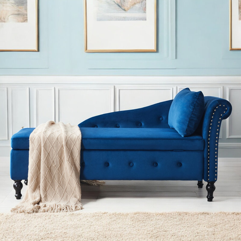 Balla Velvet Chaise Lounge, Blue