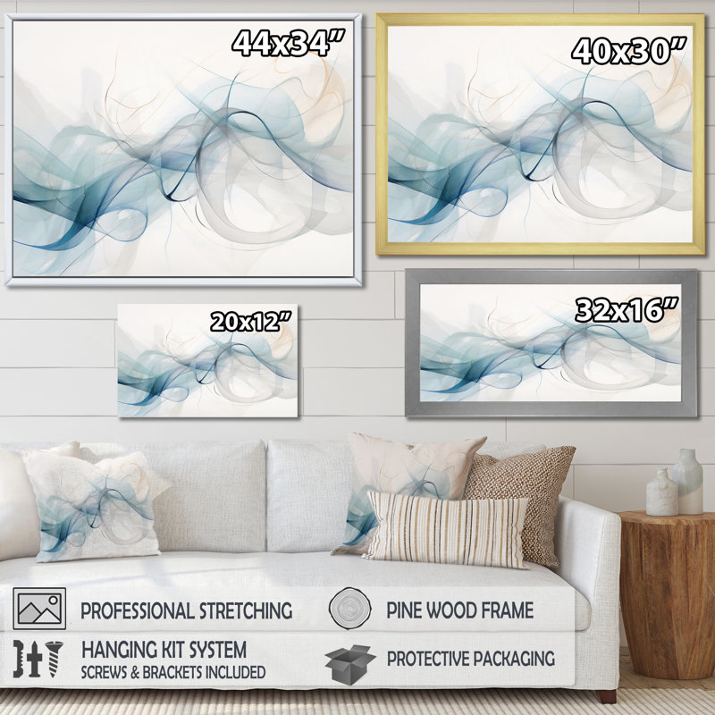«White Grey Line Art Abstract Calligraphy», reproductions d'art encadrées, Toile tendue, H 16 po x l 32 po x P 1 po