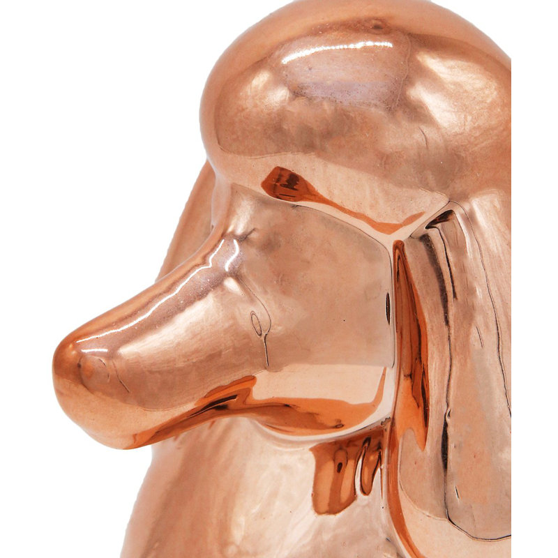 Figurine Rideau, Or rose métallique, H 10 po x l 8,74 po x P 4,13 po, Caniche
