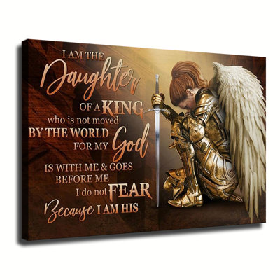 Daughter of a King Inspirational Angel Canvas Wall Art Framed Ready to Hang Living Room Bedroom Home Decor