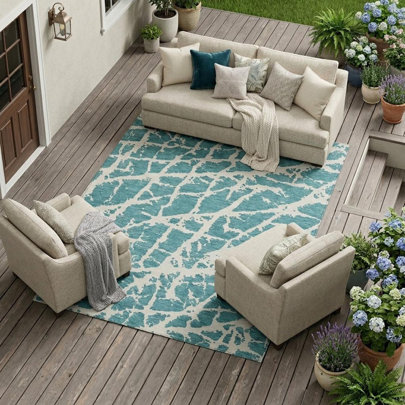 Tapis extérieur lavable antidérapant 8 pi x 10 pi bleu sarcelle