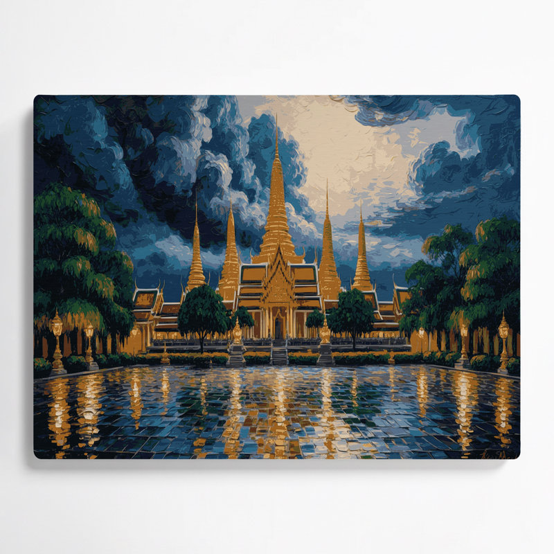 Art mural bleu en villes, cités, Thaïlande, H 11 po x l 14 po