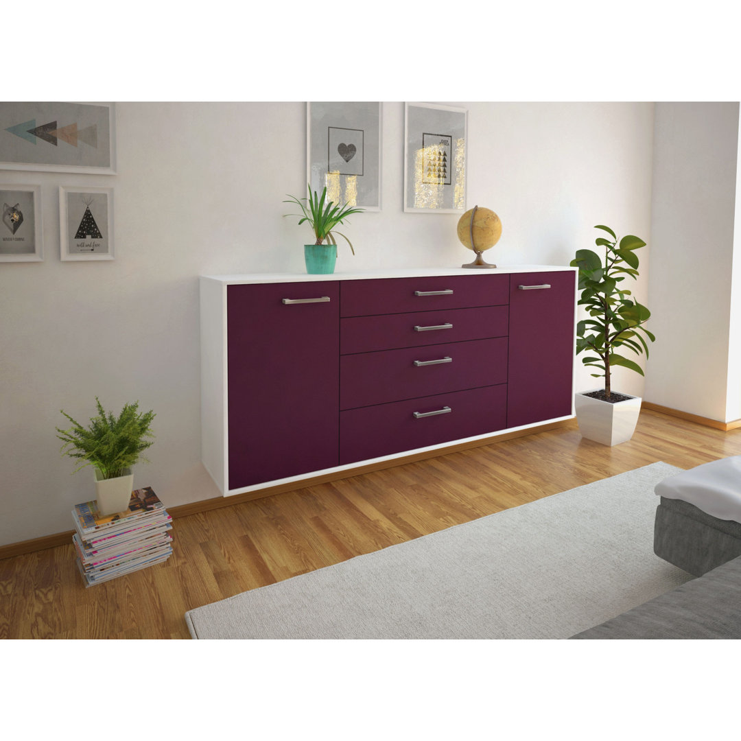 Sideboard Bridgeport, Farbe: Treibholz/Weiß, Fliegend/Metallgriffe, Größe: 180x79x35cm