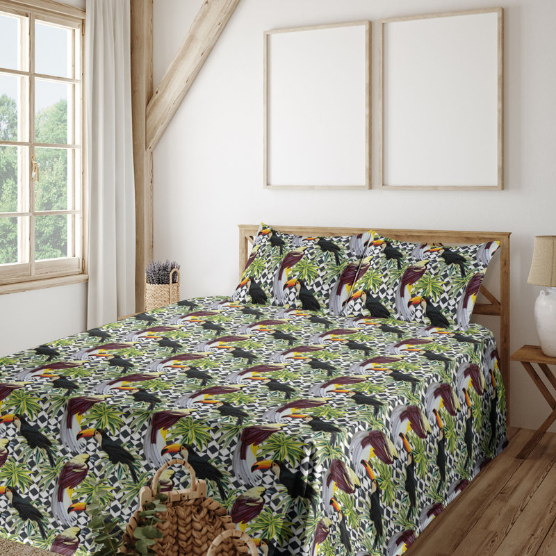 Ensemble de draps à motif de feuilles de palmier 4 pièces Ambesonne, Ensemble de draps pour lit simple TG avec 1 taie d