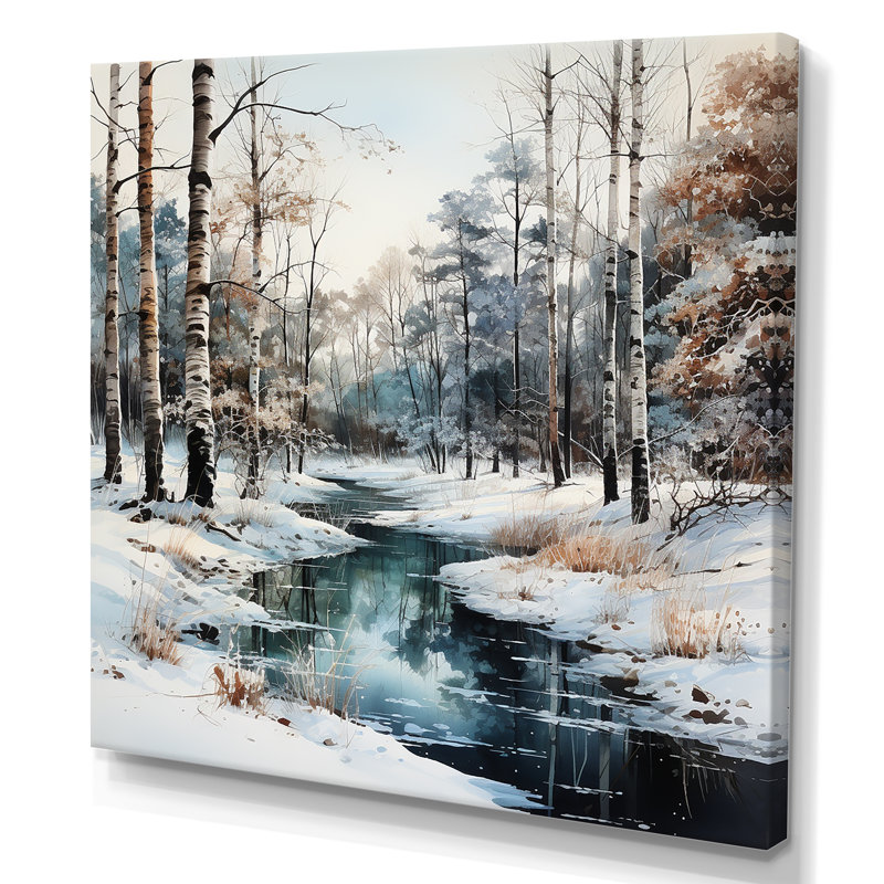 Rivière en forêt, paysage d'hiver - impressions sur toile de forêt, H 30 po x l 30 po x P 1 po, Toile tendue