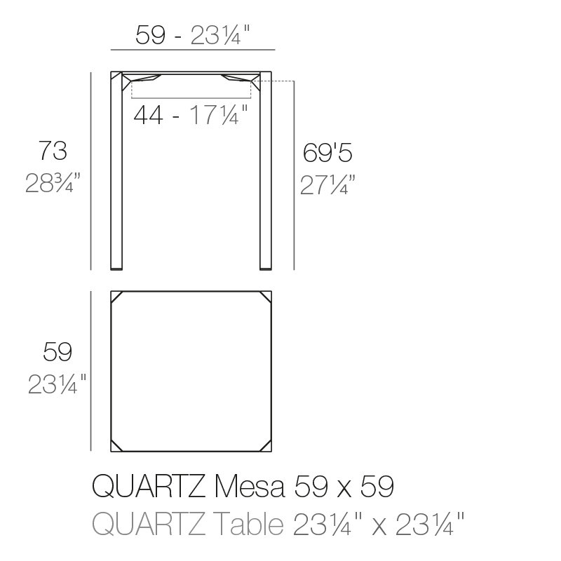Table de salle à manger en plastique Quartz, Écru, l 23,25 po x L 23,25 po x H 28,75 po