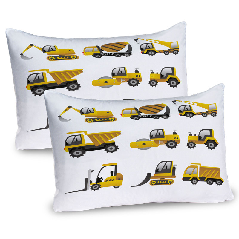 Ambesonne Construction Pillow Sham 2 Pack Big Vehicles Art Yellow Grey White, 20"H x 36"W