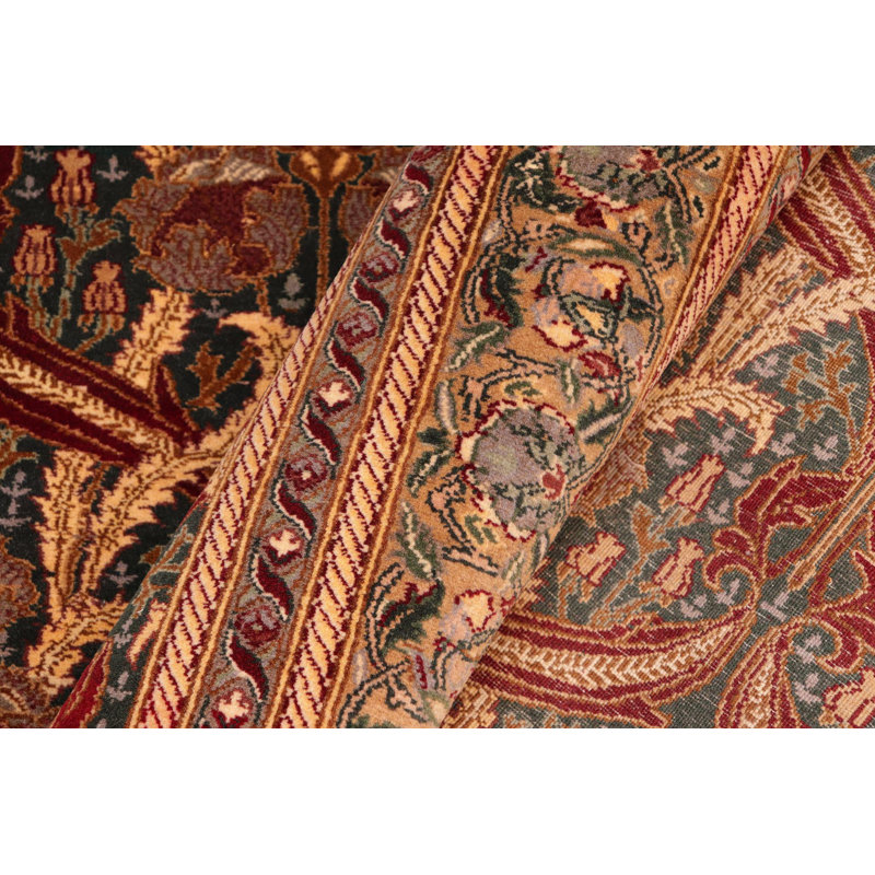 Tapis oriental vert / brun clair / rouge en laine noué à la main 5 pi 5 po x 8 pi 1 po Parand