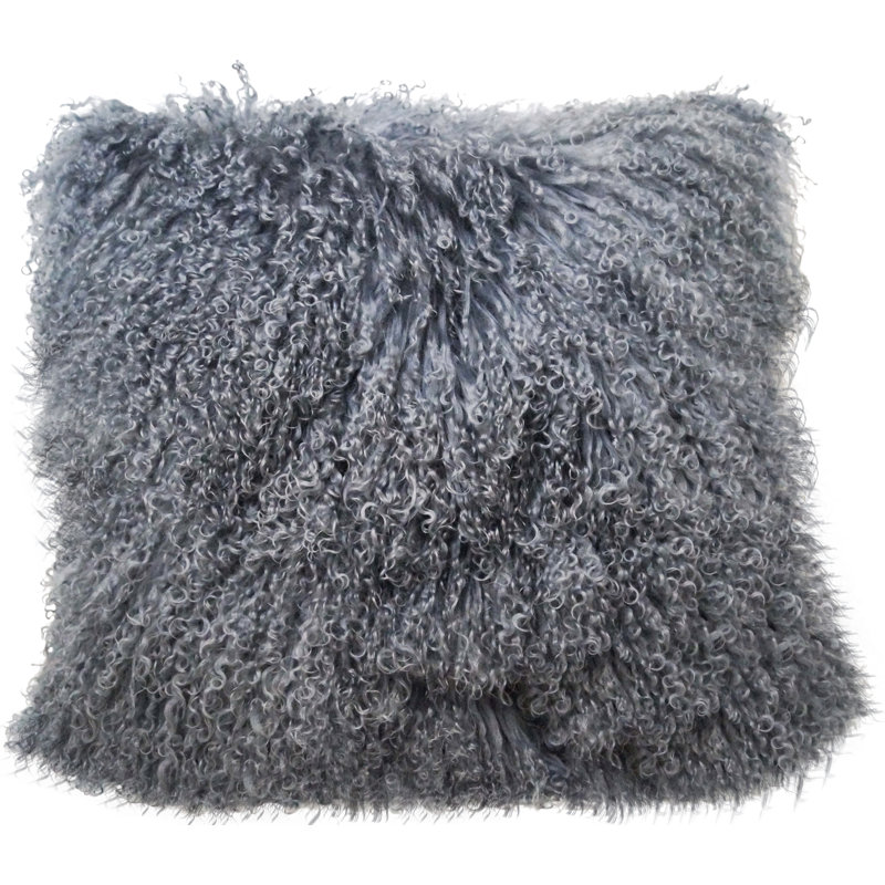 Tibetan Microsuede Throw Pillow, Gray, 20" x 20", No Pattern