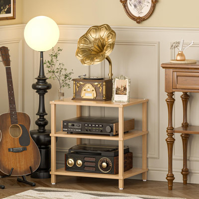 3-Tier AV Media Player Stand, Stereo Cabinet, Modern Audio Shelf, Wooden TV Stand,Game Console Shelf, Multifunctional Entertainment Center, Suitable for Home, Conference Room (Natural)