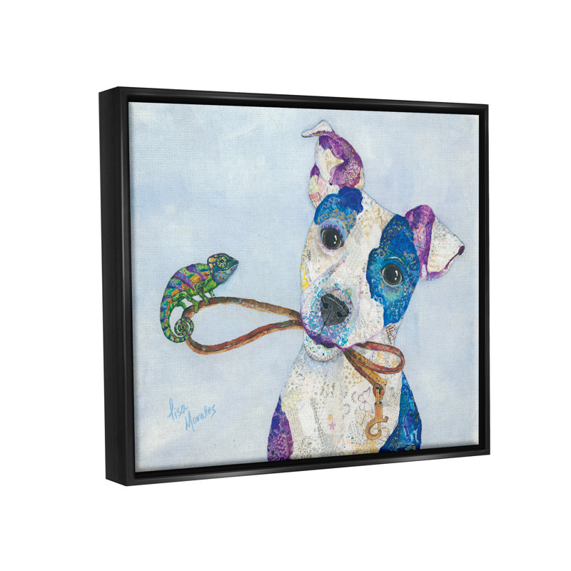 Jack et caméléon souriant chien portrait collage - peinture sur toile tendue, H 17 po x l 21 po x P 1,5 po