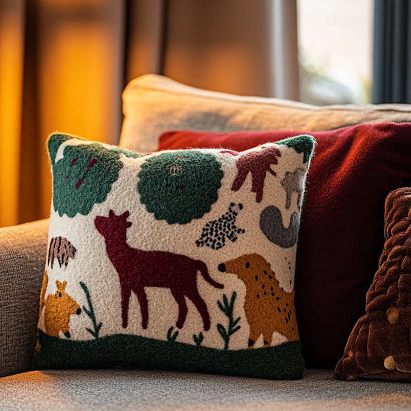 Ethnic Forest Animals Throw Pillow