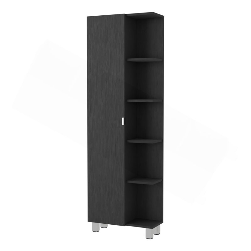 Armoire à linge en miroir, quatre tablettes intérieures, cinq tablettes extérieures, Noir