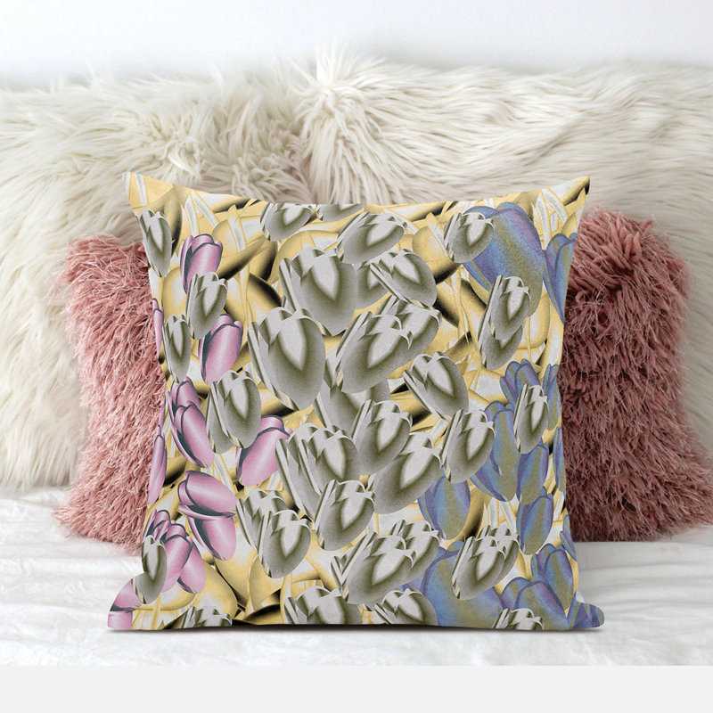 Housse et insert de coussin décoratif en polyester, 20 po x 20 po, Rose / Jaune